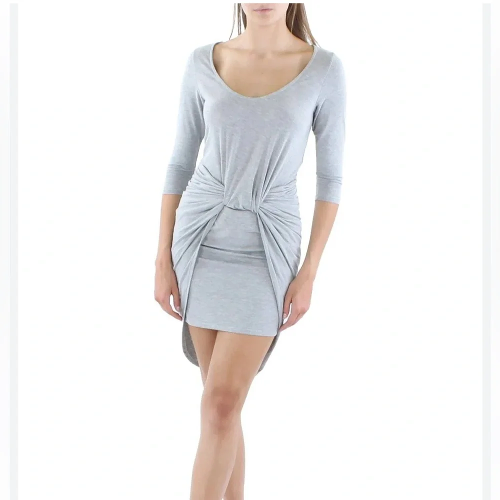 Soft Lisa & Lucy Womens Knit Calf Midi Dress Heather Gray L HighLow Tie Front - Picture 3 of 6